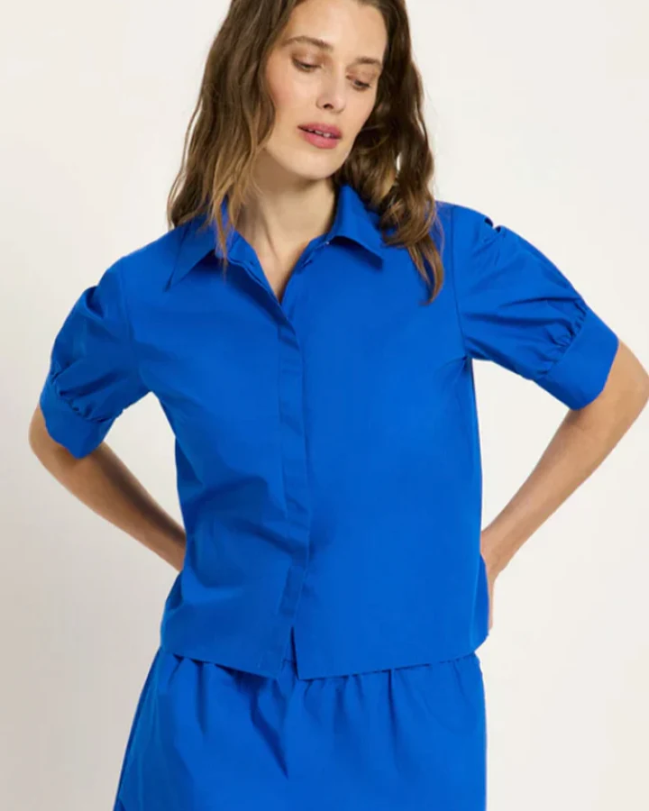 Lanius Damen vegan Bluse Mit Puffärmeln Lapisblau