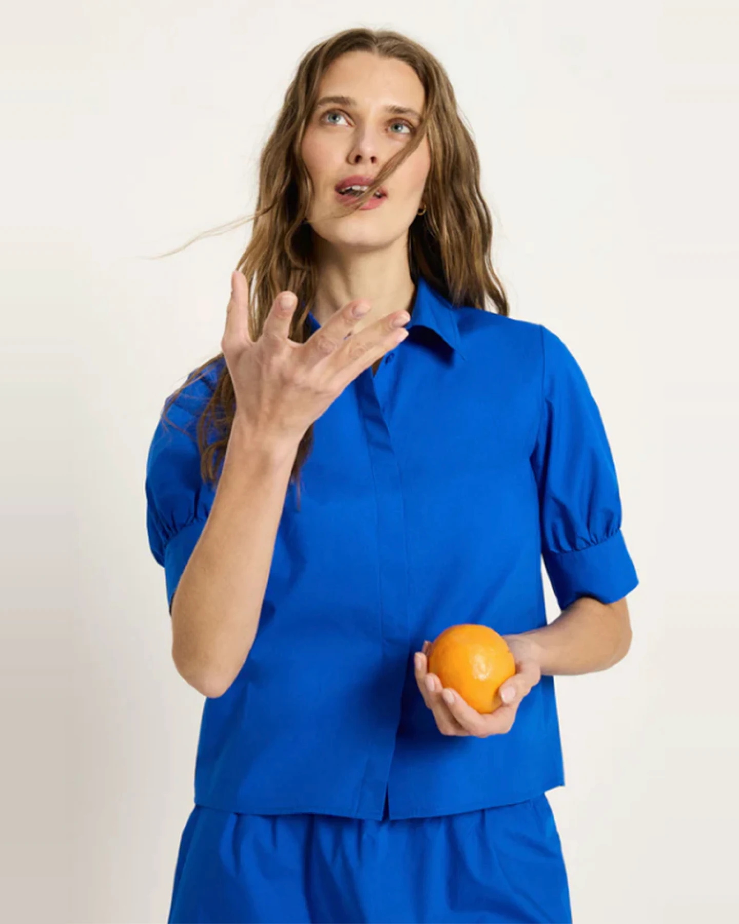 Lanius Damen vegan Bluse Mit Puffärmeln Lapisblau – Ansicht 2