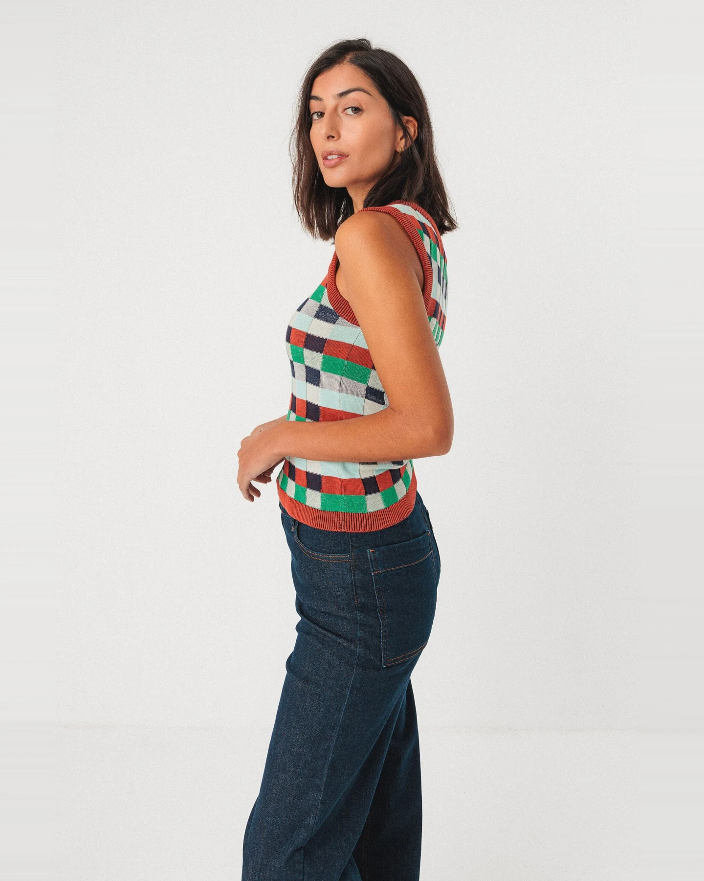 SKFK Damen vegan Strick-Top Naiara Mehrfarbig Braun/Grün – Ansicht 2