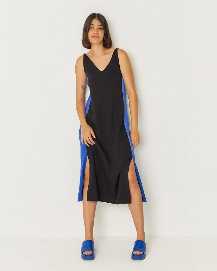 SKFK Damen vegan Kleid Uda Schwarz/Blau