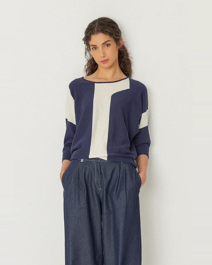 SKFK Damen vegan Pullover Naike Weiß/Blau