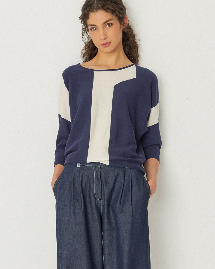SKFK Damen vegan Pullover Naike Weiß/Blau