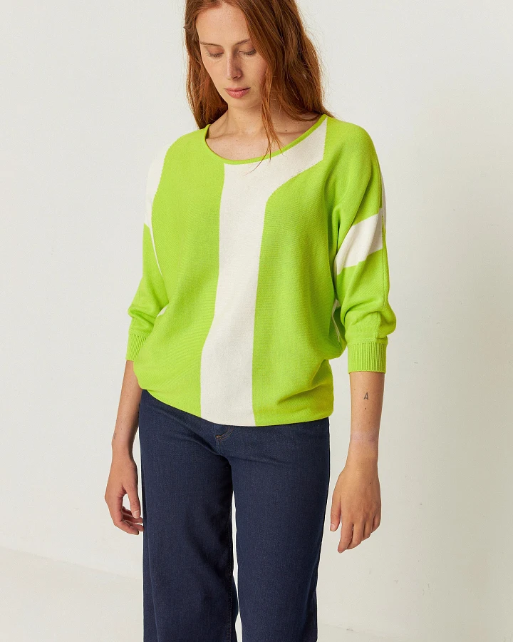 SKFK Damen vegan Pullover Naike Grün/Weiß