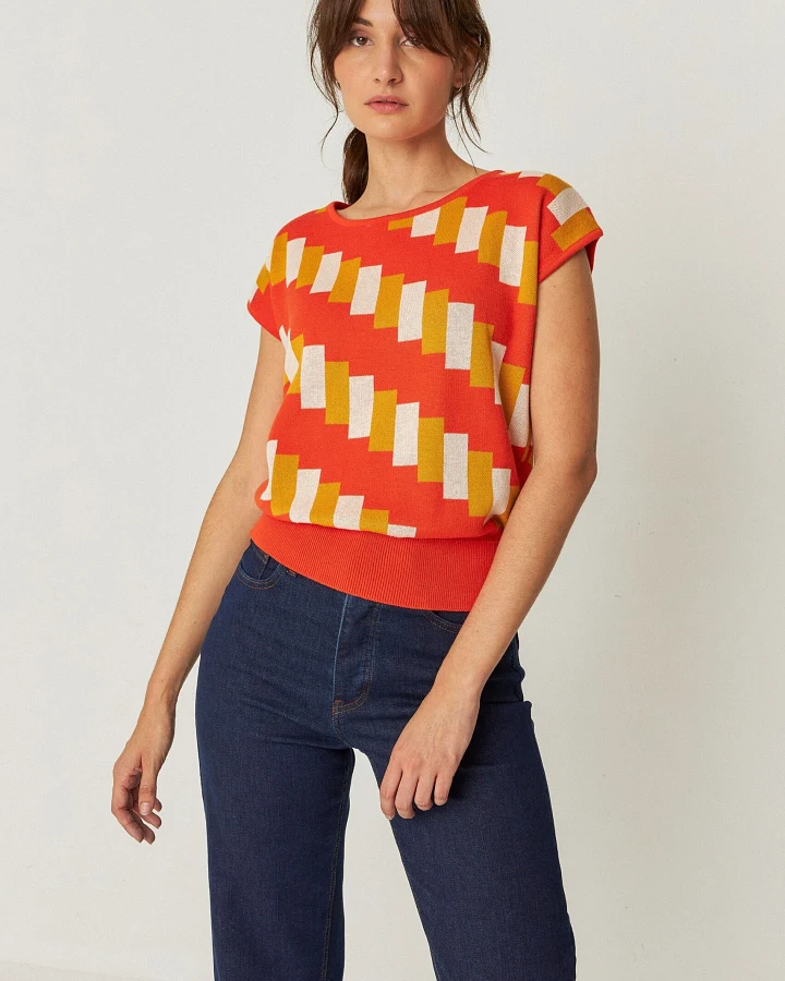 SKFK Damen vegan T-Shirt Intza Mehrfarbig Rot/Gelb