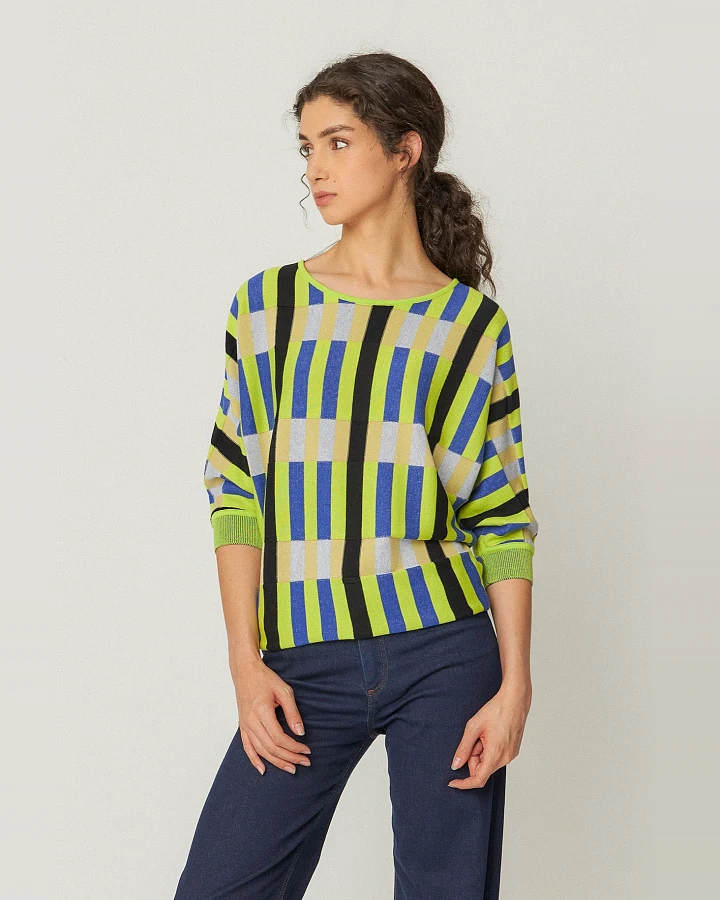 SKFK Damen vegan Pullover Naike Mehrfarbig Blau/Grün