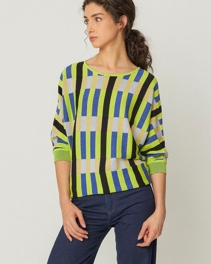 SKFK Damen vegan Pullover Naike Mehrfarbig Blau/Grün