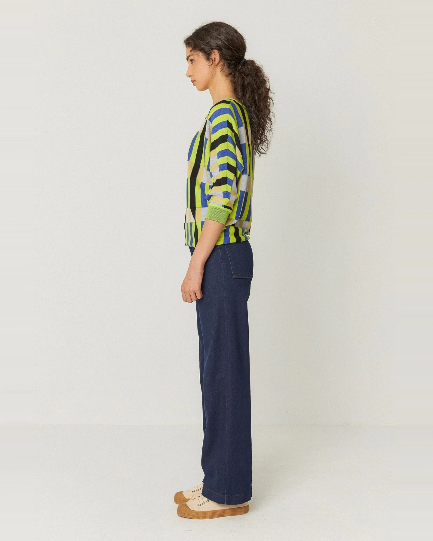 SKFK Damen vegan Pullover Naike Mehrfarbig Blau/Grün – Ansicht 2