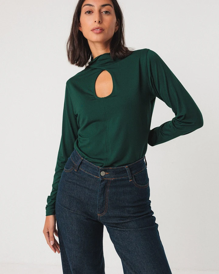 SKFK Damen vegan T-Shirt High Neck Zur-5 Grün