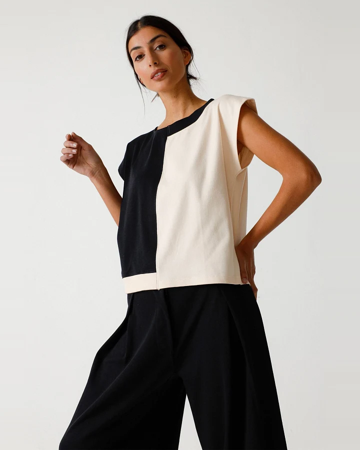 SKFK Damen vegan T-Shirt Ekai Schwarz/Beige