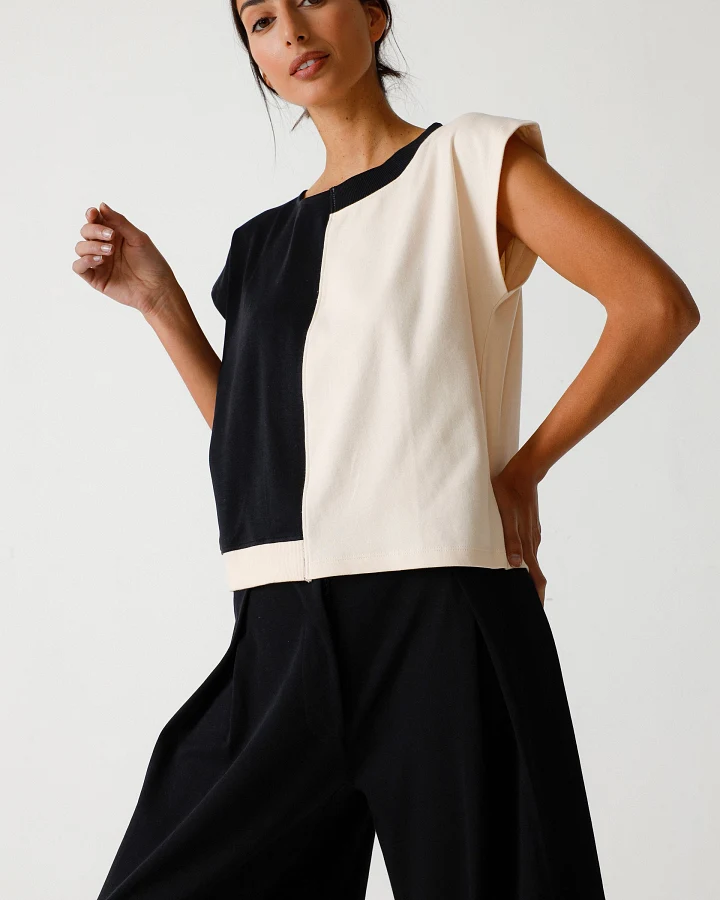 SKFK Damen vegan T-Shirt Ekai Schwarz/Beige