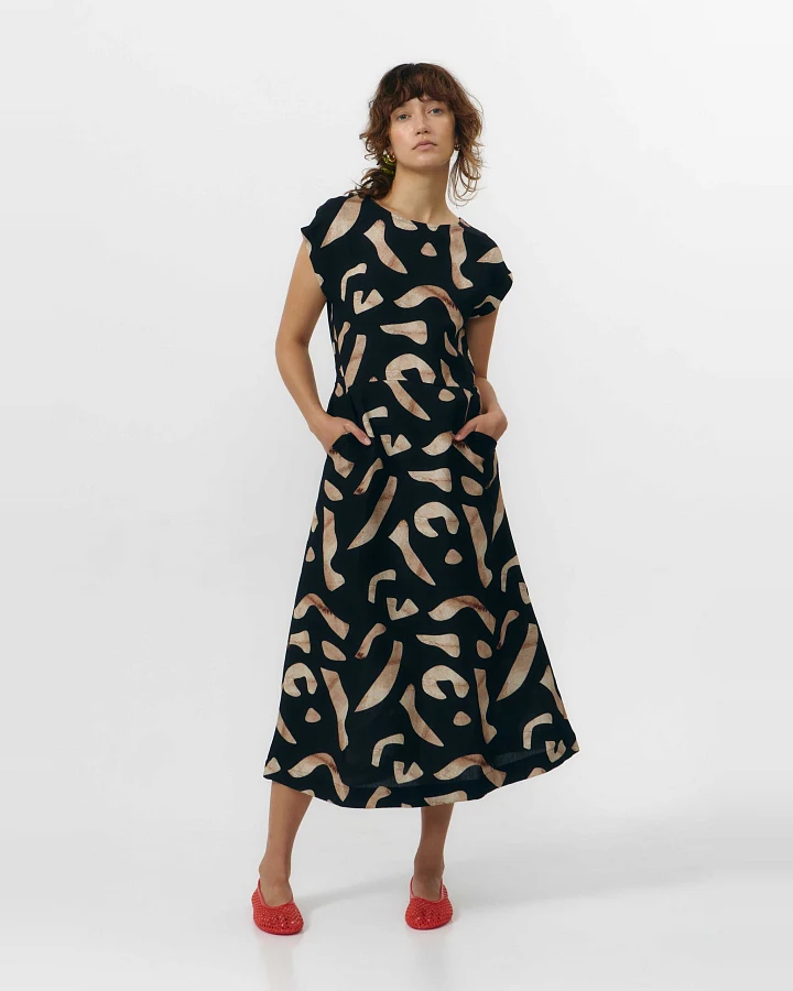 SUITE13LAB Damen vegan Kleid Tinto Print Stones Schwarz