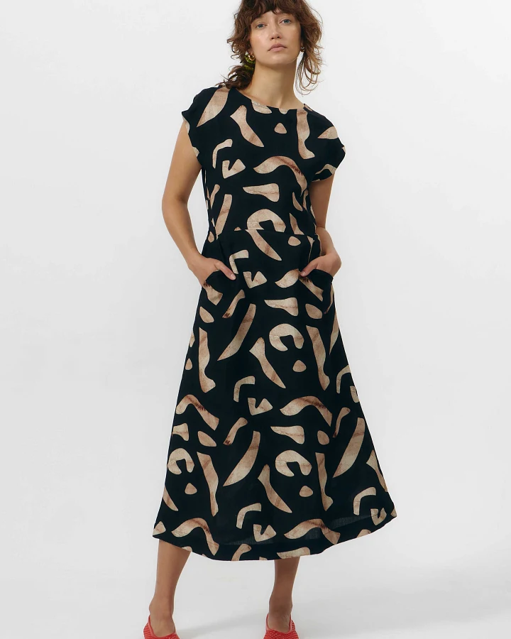 SUITE13LAB Damen vegan Kleid Tinto Print Stones Schwarz