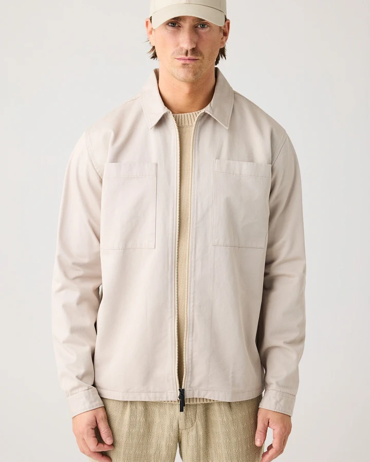 KnowledgeCotton Apparel Herren vegan Zip Overshirt Twill Light Feather Gray