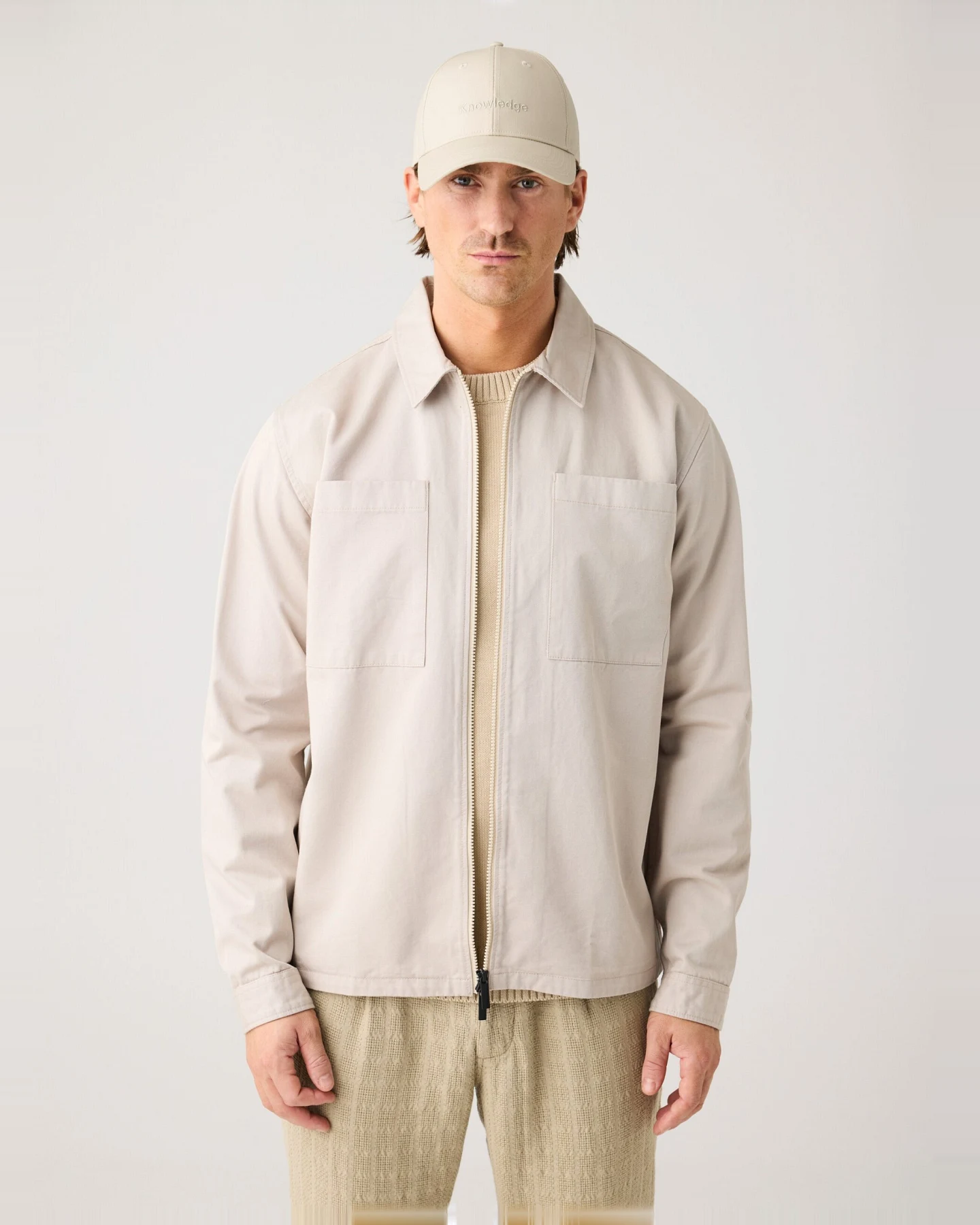 KnowledgeCotton Apparel Herren vegan Zip Overshirt Twill Light Feather Gray – Ansicht 2