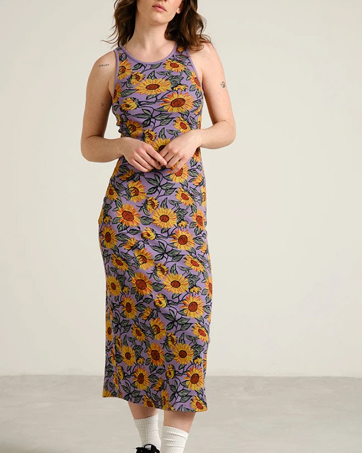 DEDICATED Damen vegan Kleid Rippe Motala Sonnenblume Haze Lila