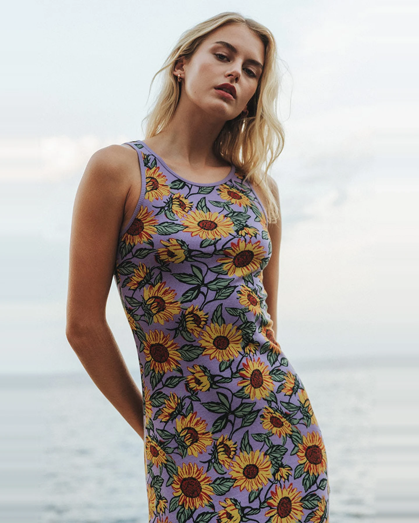 DEDICATED Damen vegan Kleid Rippe Motala Sonnenblume Haze Lila – Ansicht 2