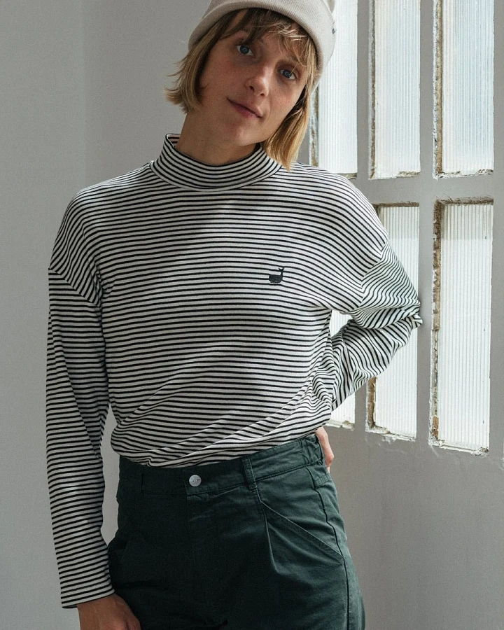 TWOTHIRDS Damen vegan Top Corcovado Schwarz-Weiß Gestreift