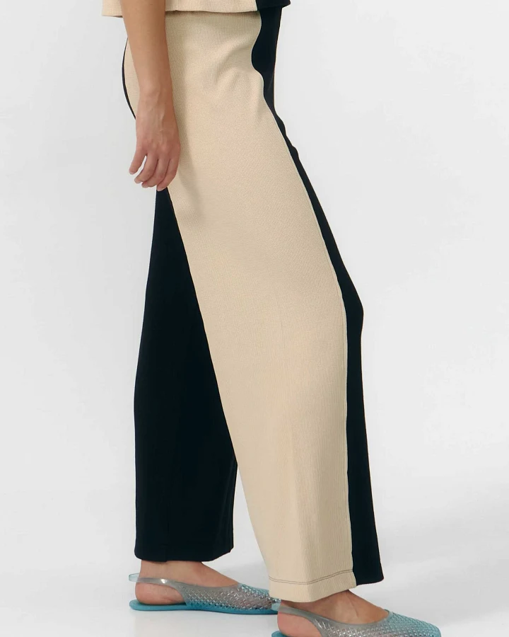 SUITE13LAB Damen vegan Hose Belino Bicolor Schwarz/Beige