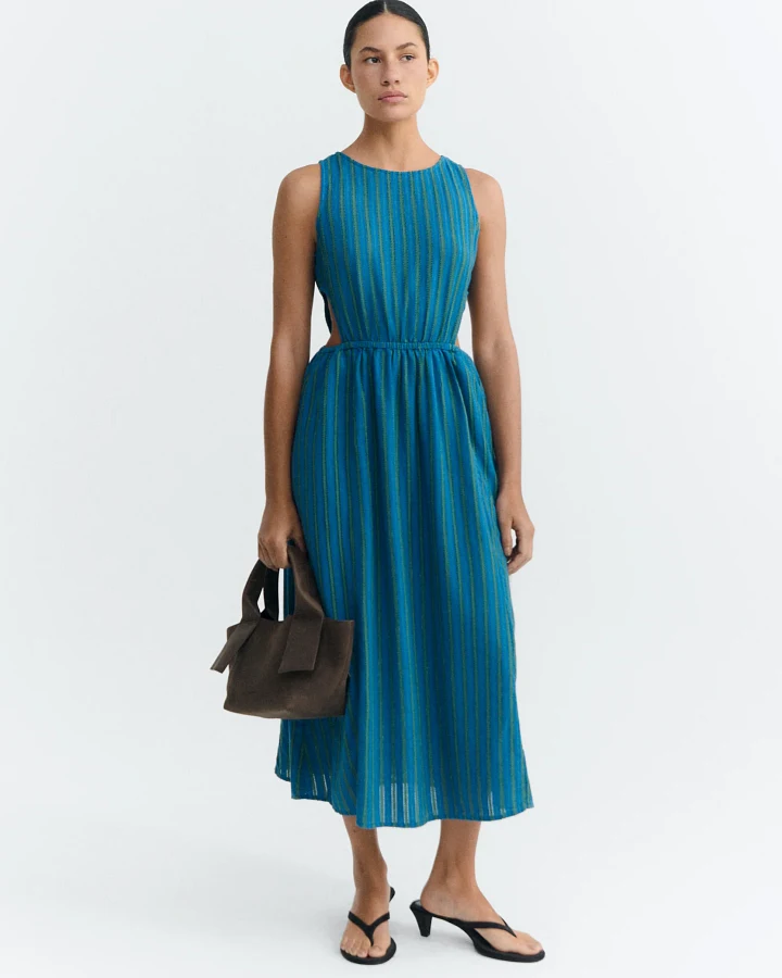 Thinking MU Damen vegan Midikleid Kin Windsor Stripes Blau