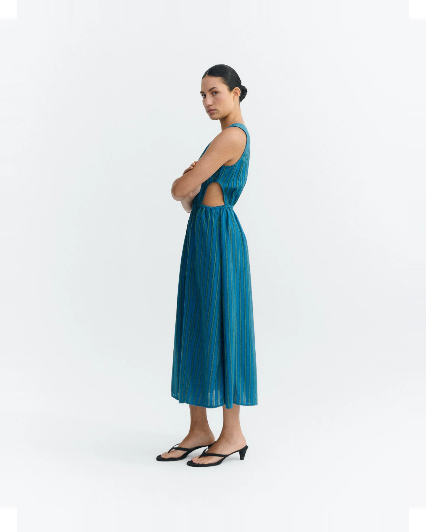 Thinking MU Damen vegan Midikleid Kin Windsor Stripes Blau – Ansicht 2