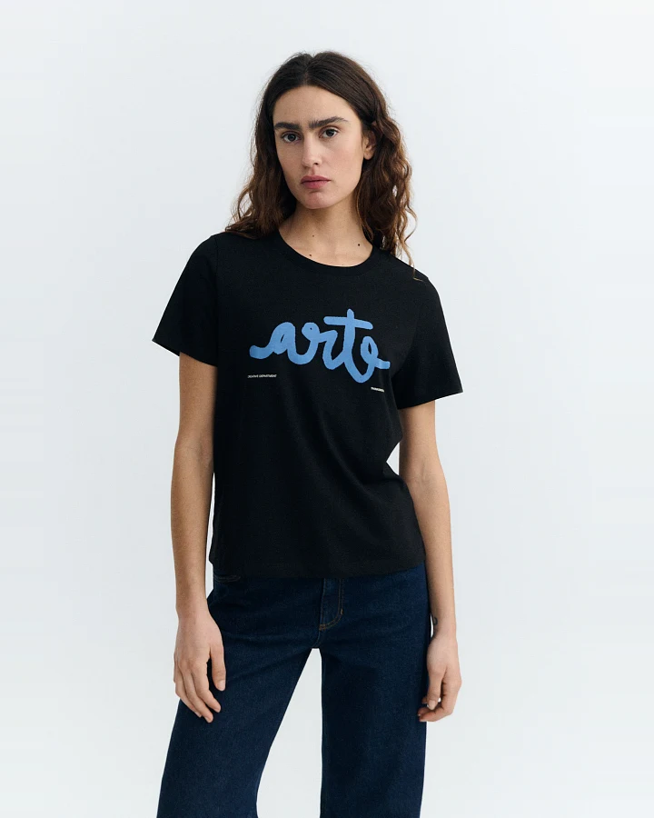 Thinking MU Damen vegan T-Shirt Ida Mit Artwork Schwarz
