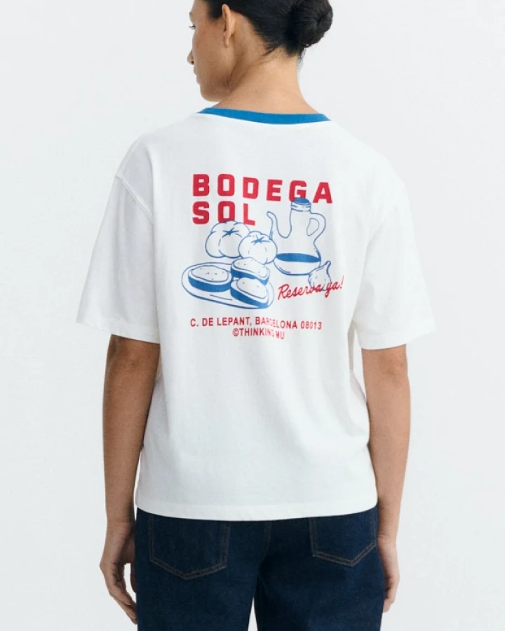 Thinking MU Damen vegan T-Shirt Lucia Winery Kontrast Blau/ Weiß