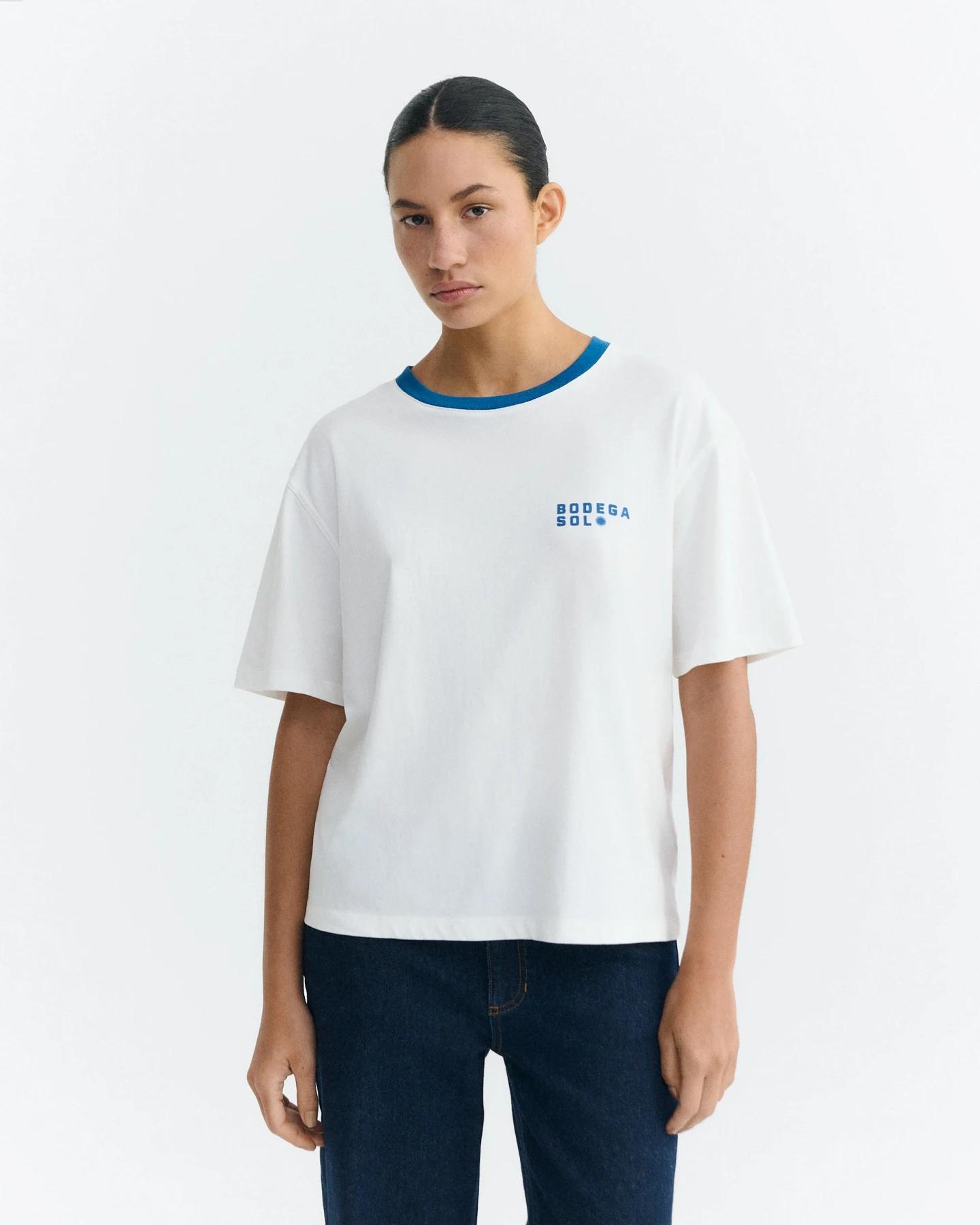Thinking MU Damen vegan T-Shirt Lucia Winery Kontrast Blau/ Weiß – Ansicht 2