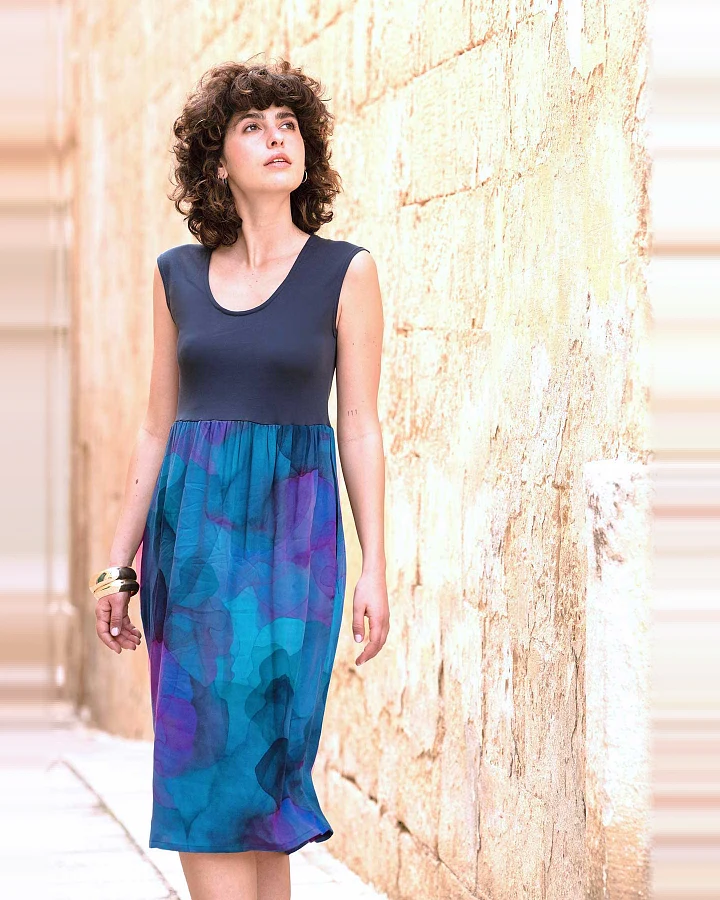 WiDDA Damen vegan Kleid Mixma Navy Clouds