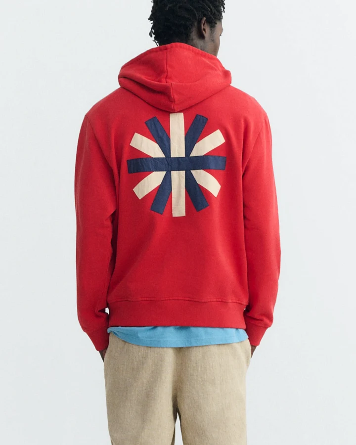 Thinking MU Herren vegan Sweatshirt Simon Mit Sonne Patch Rücken Rot