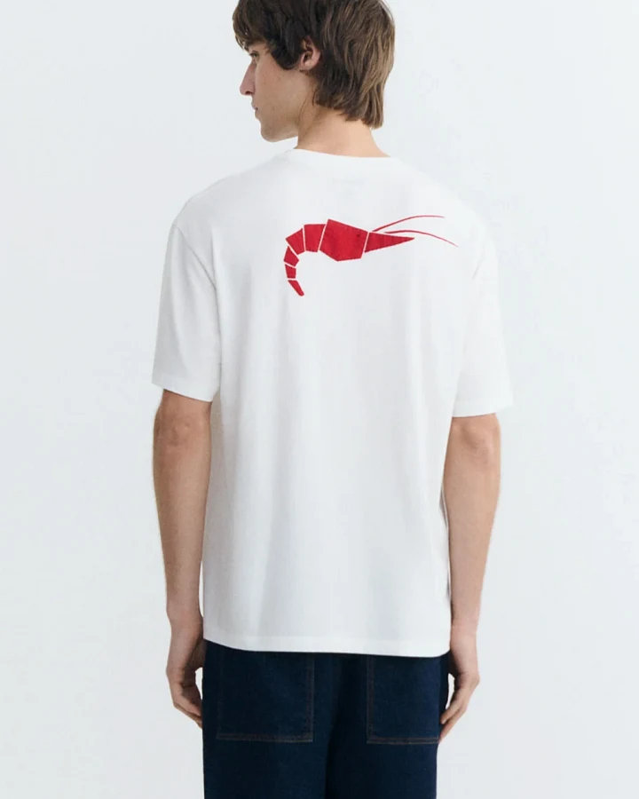 Thinking MU Herren vegan T-Shirt Aaron Patched Lobster Rücken Weiß