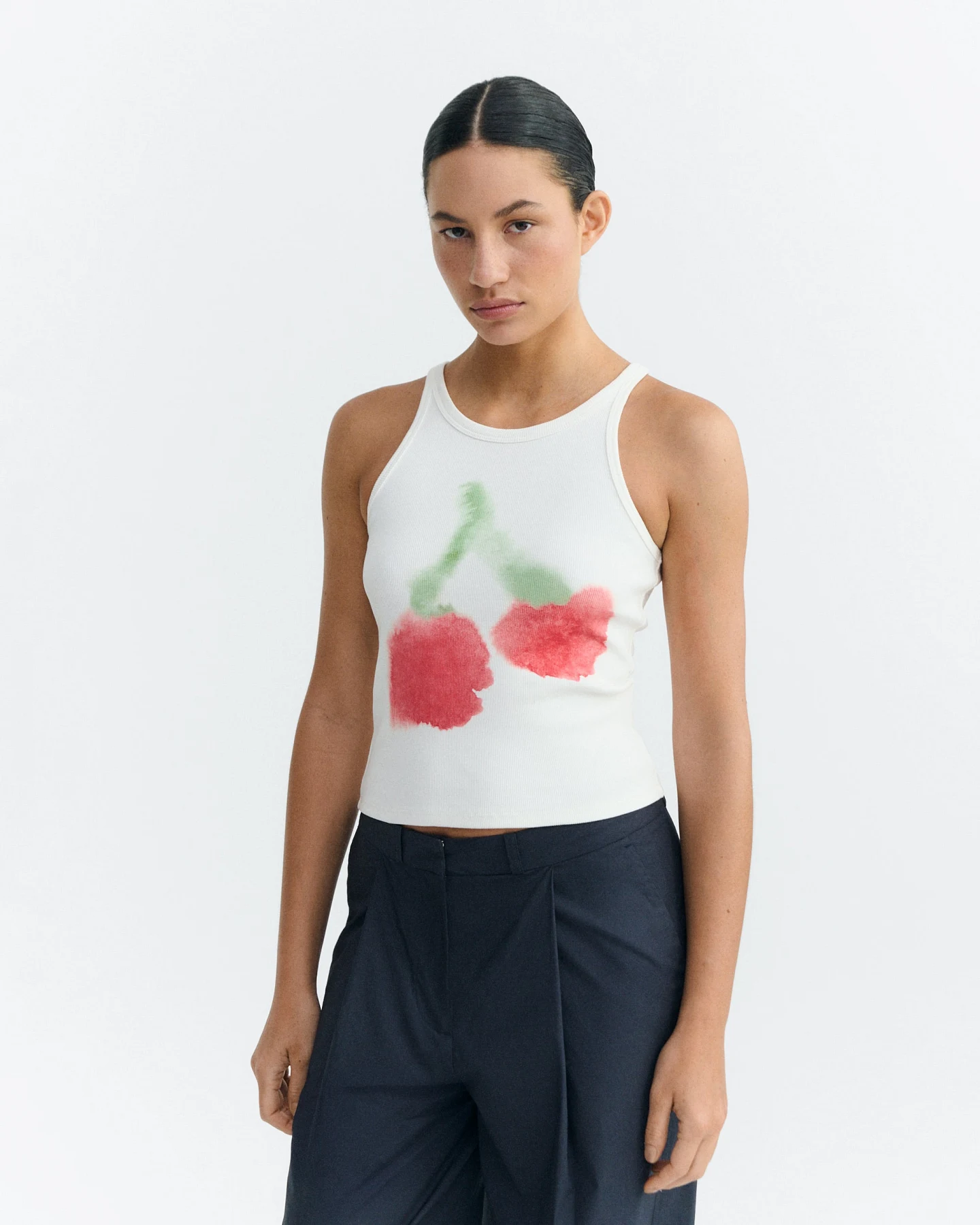 Thinking MU Damen vegan Top Halter Blurry Cherry Harriet Weiß – Ansicht 2