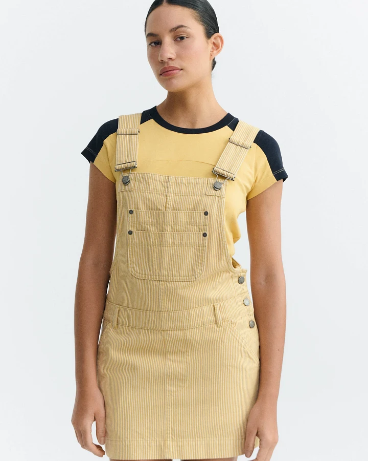Thinking MU Damen vegan Kleid Rafaela Pinafore Gelb Gestreift