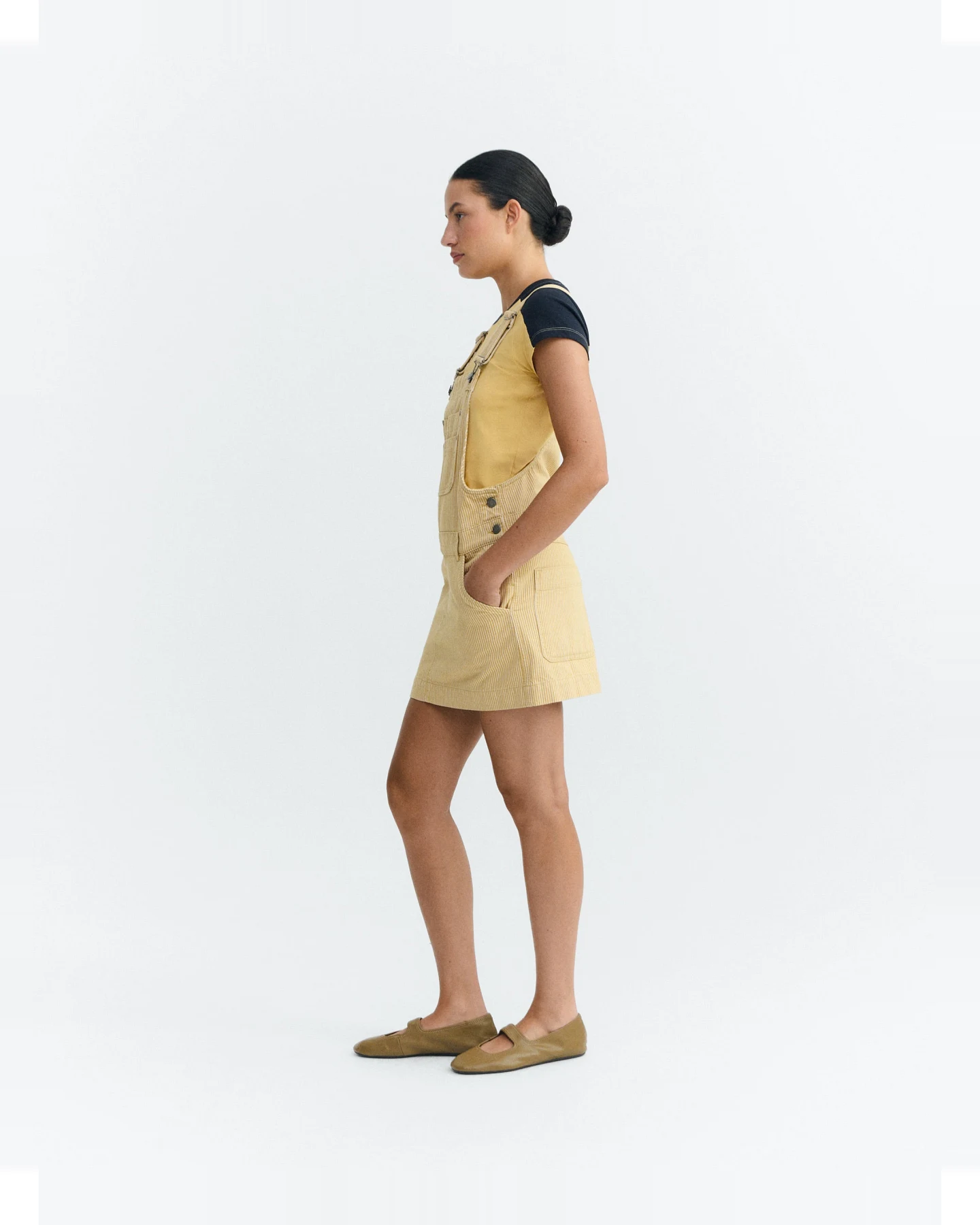 Thinking MU Damen vegan Kleid Rafaela Pinafore Gelb Gestreift – Ansicht 2