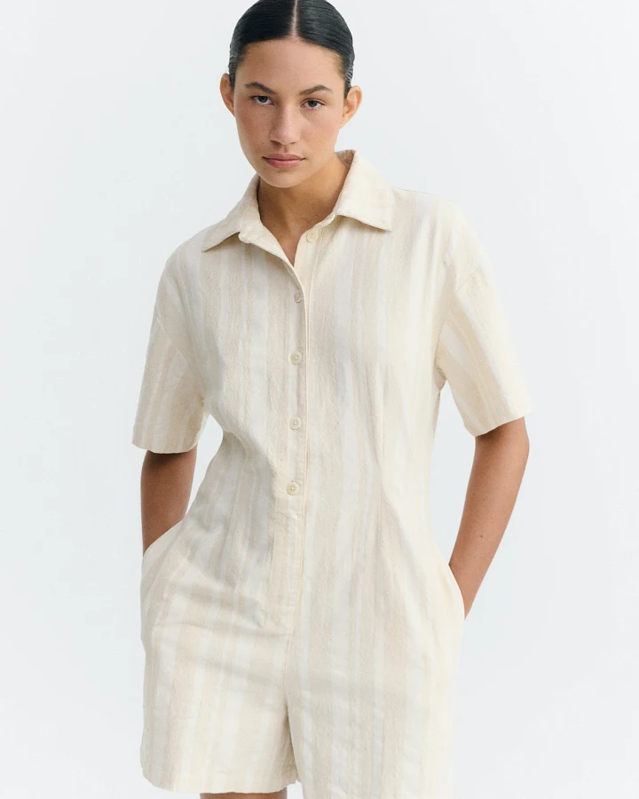 Thinking MU Damen vegan Jumpsuit Roberta Gestreift Natürlich