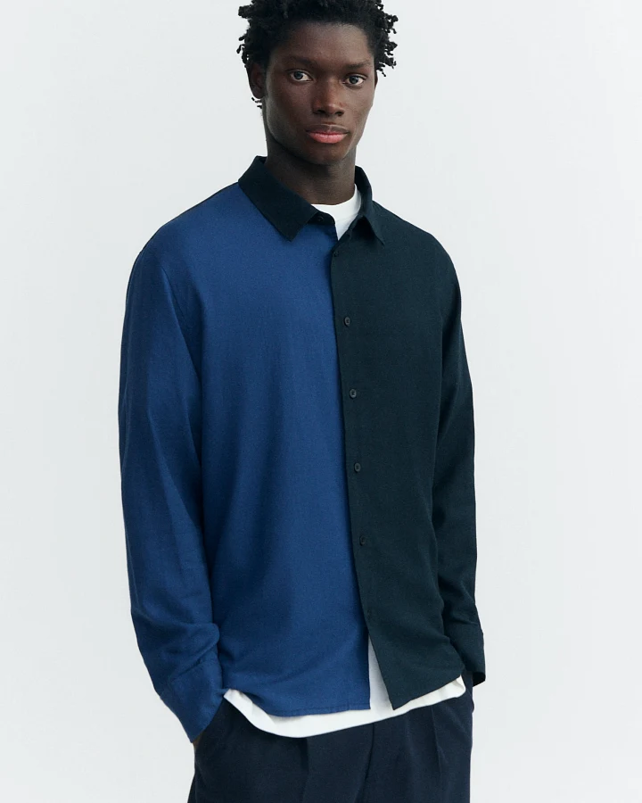 Thinking MU Herren vegan Hemd Jimbo Marineblau/ Schwarz