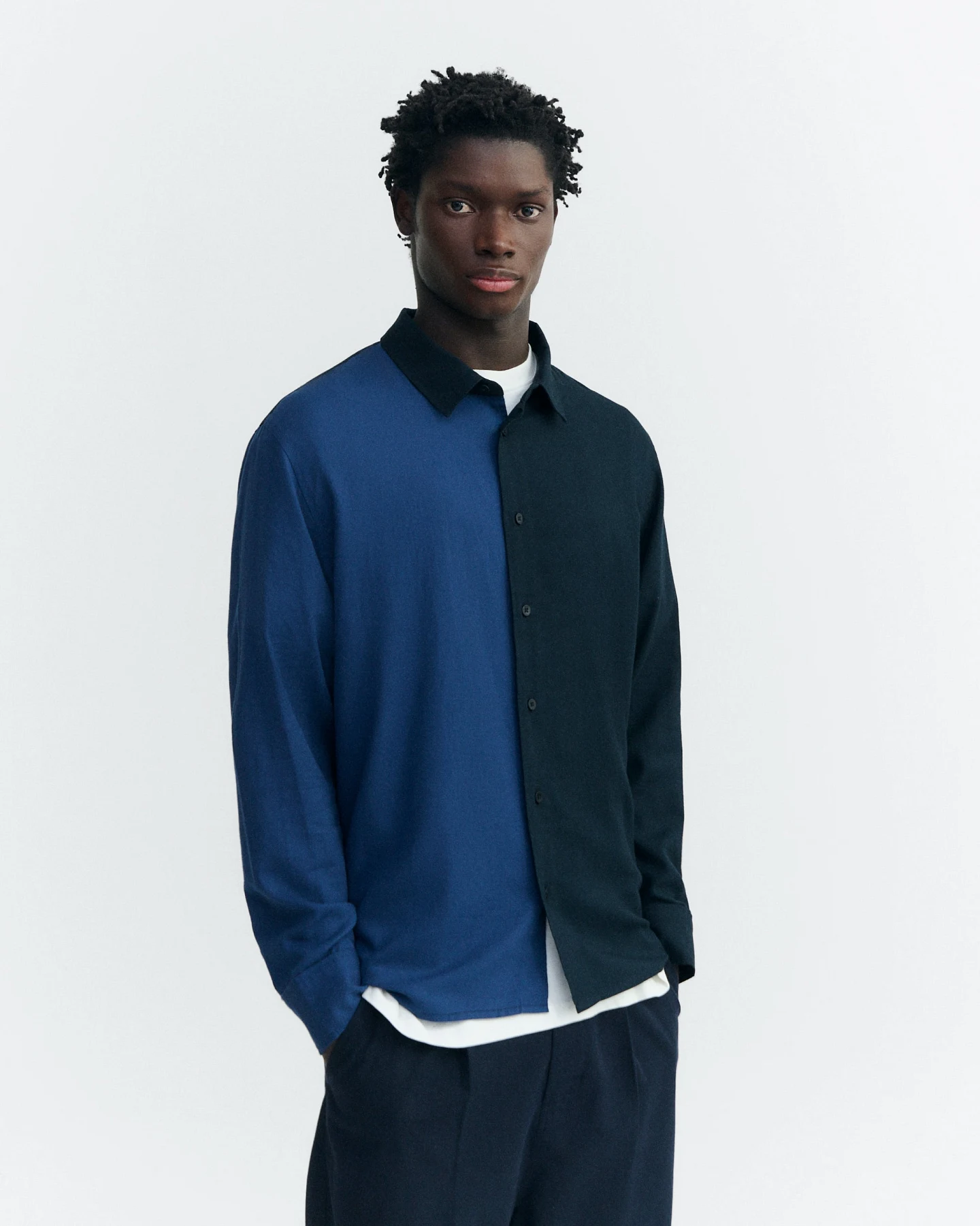 Thinking MU Herren vegan Hemd Jimbo Marineblau/ Schwarz – Ansicht 2
