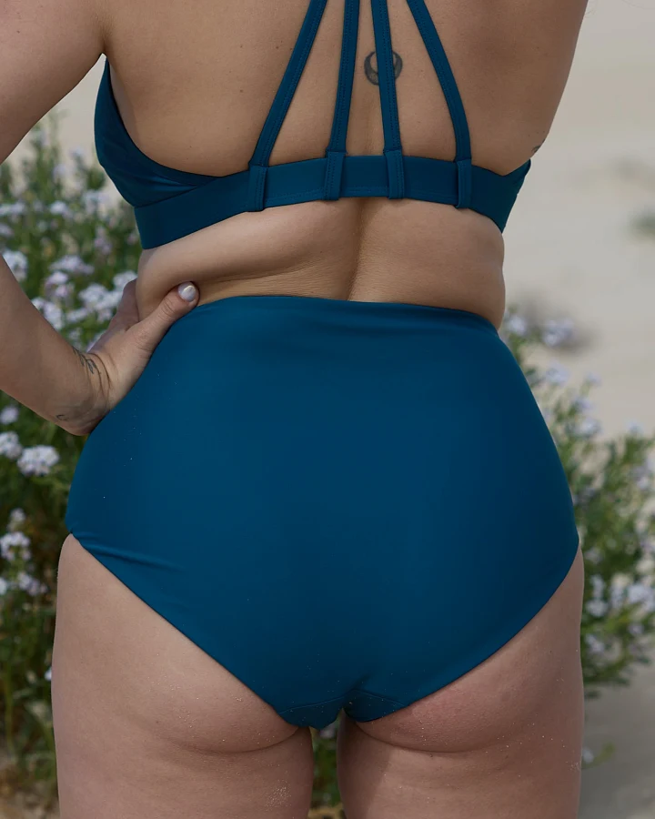 Inaska Damen vegan Bikini Bottom Reversible High Waist Pure Dunkelblau/Petrol
