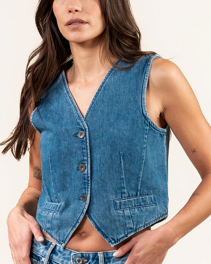 Kuyichi Damen vegan Gilet Mia Denim Blau
