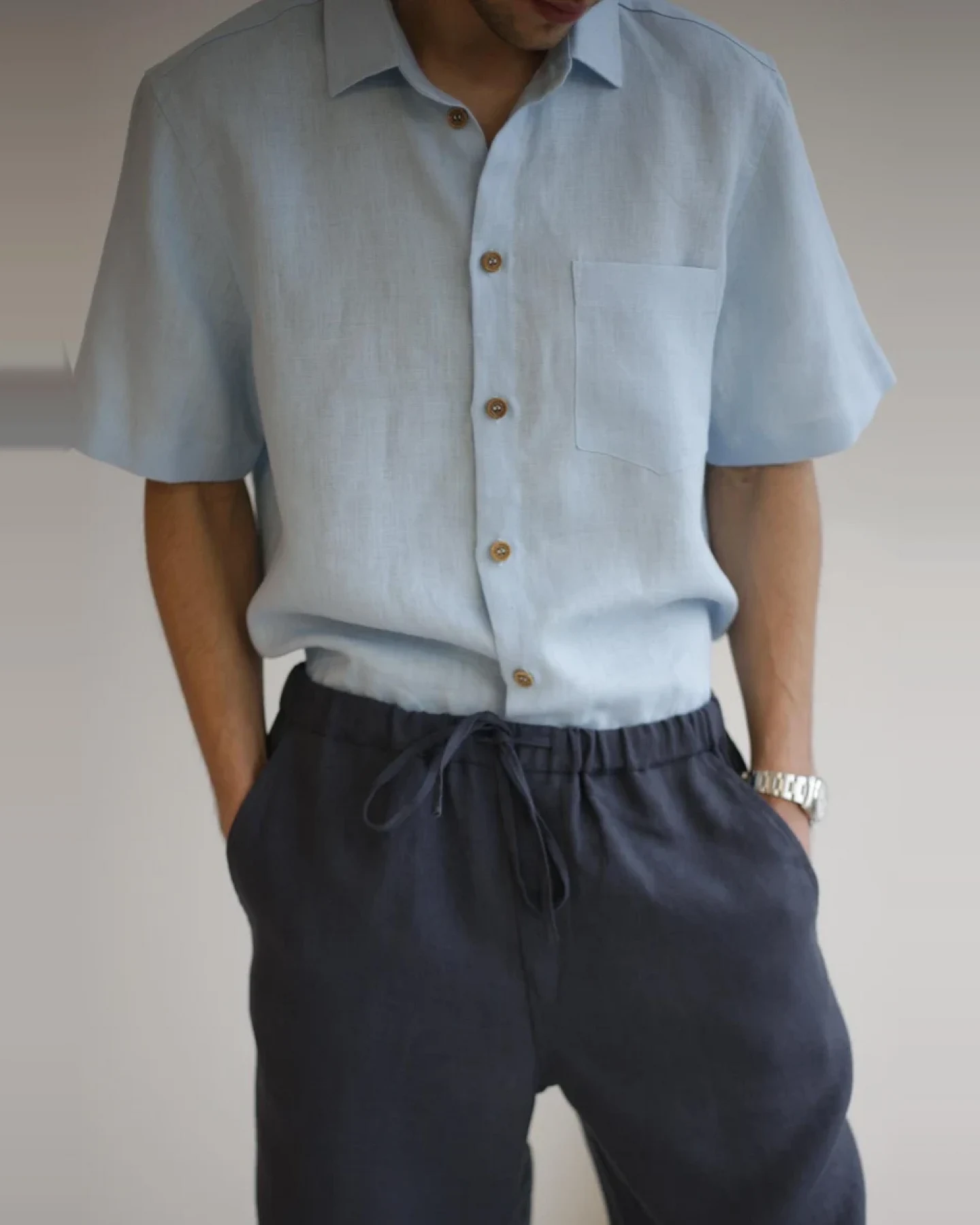 Amber Linen Herren vegan Hemd Cuba Himmelblau – Ansicht 2