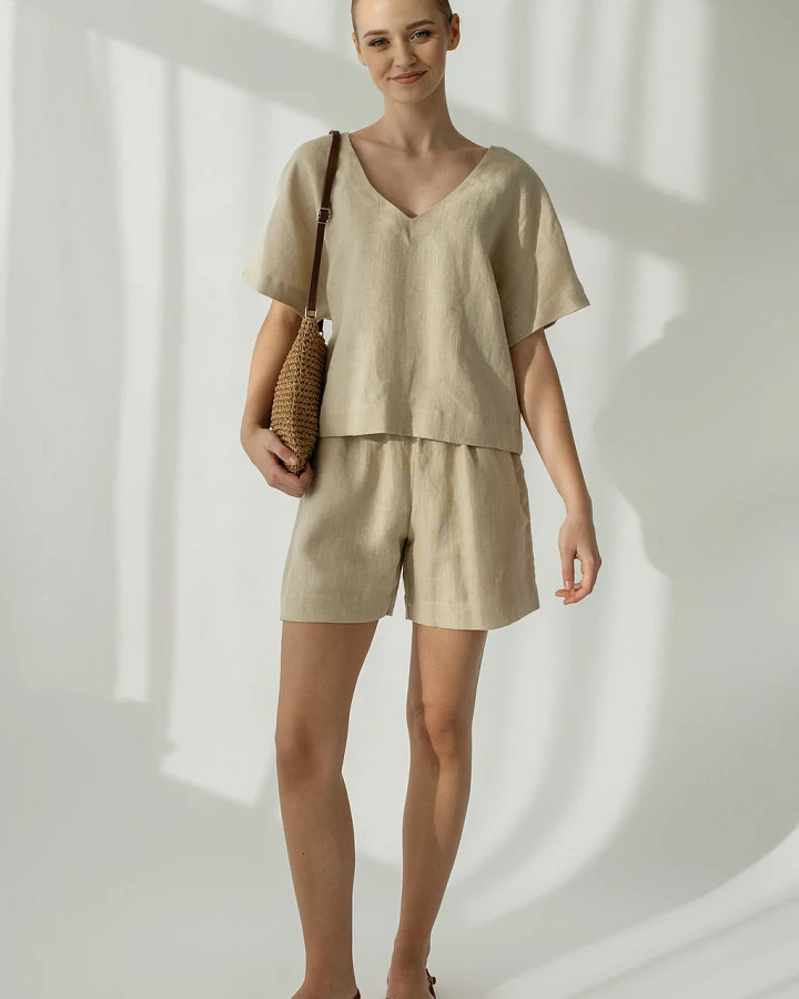 Amber Linen Damen vegan Set Shorts Palma Pale Sand