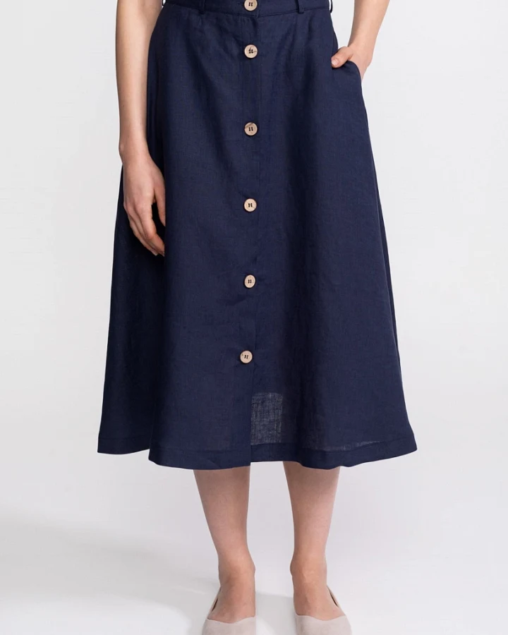 De IONESCU Damen vegan Midirock Leinen Marineblau