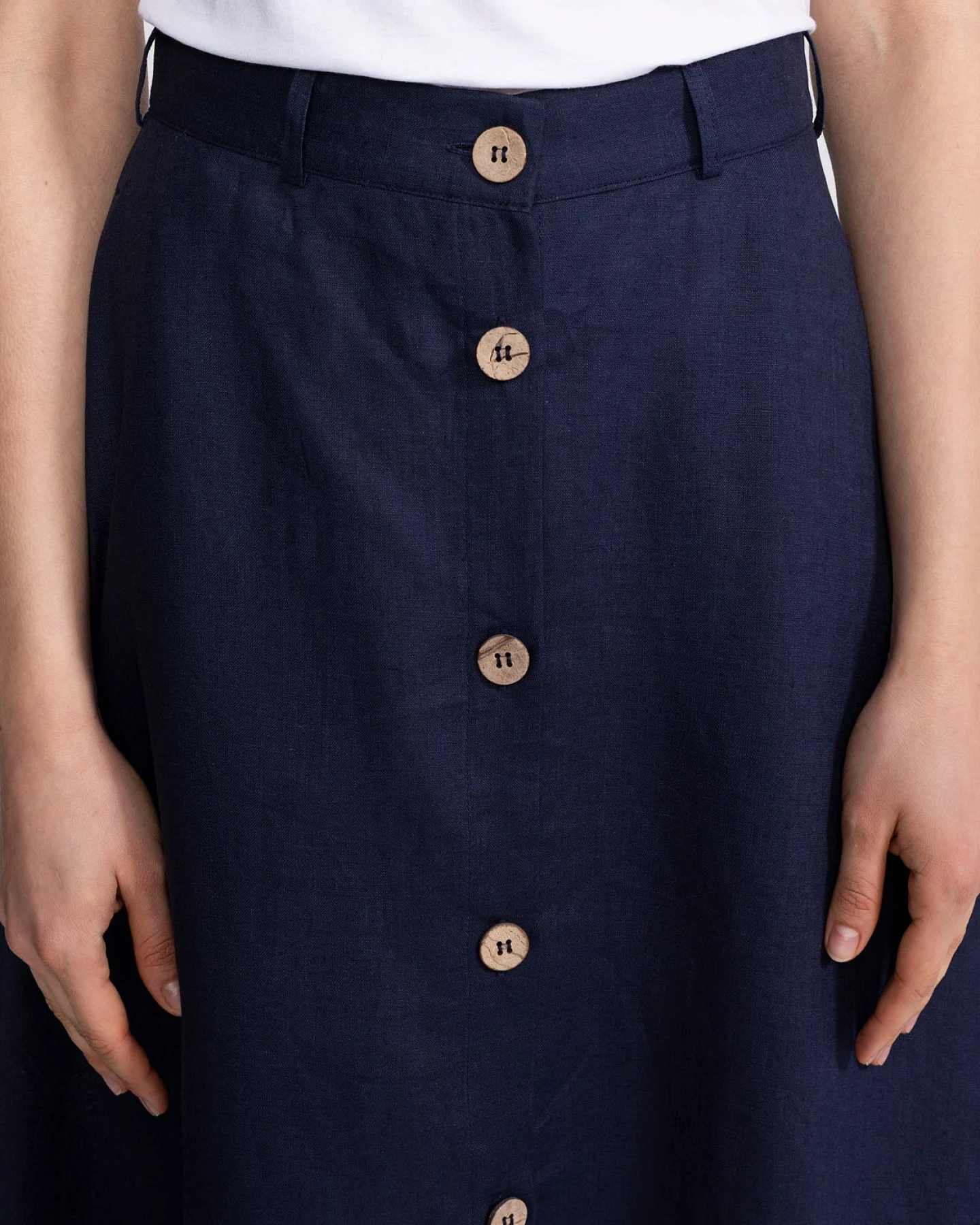 De IONESCU Damen vegan Midirock Leinen Marineblau – Ansicht 2