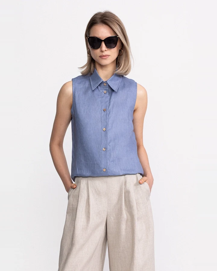 De IONESCU Damen vegan Ärmelloses Bârsana Shirt Staubblau