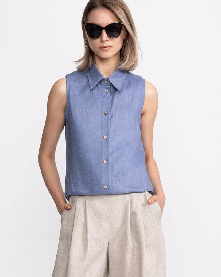 De IONESCU Damen vegan Ärmelloses Bârsana Shirt Staubblau