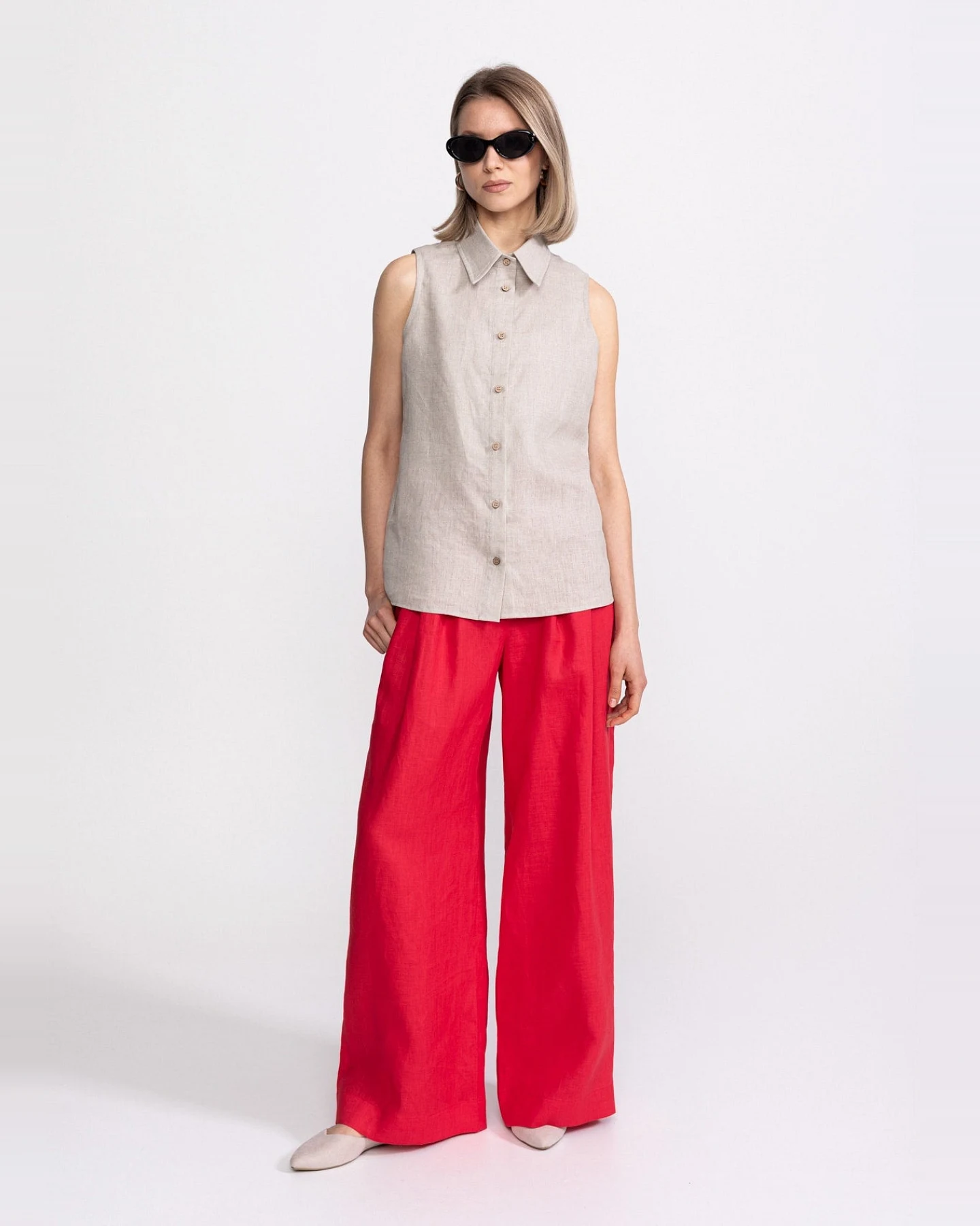 De IONESCU Damen vegan Ärmelloses Shirt Bârsana Beige – Ansicht 2