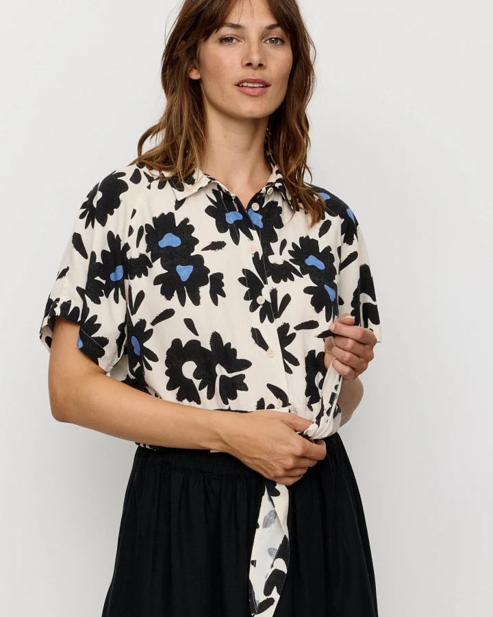 Recolution Damen vegan Bluse Ocra Bloom Electric Blue