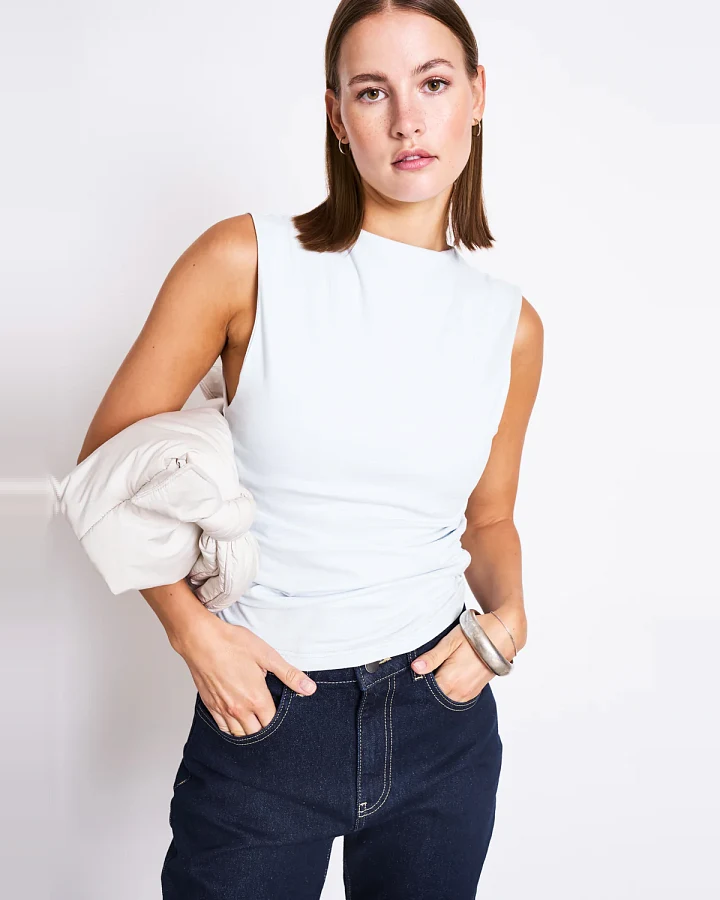 JAN 'N JUNE Damen vegan Top Ruffle Rafo Eisblau