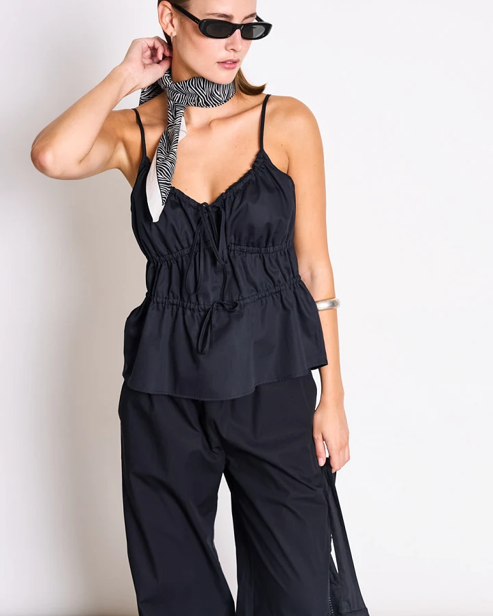 JAN 'N JUNE Damen vegan Krawatten-Top Spaghetti Ebur Schwarz