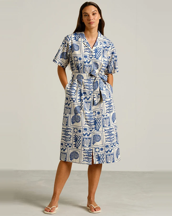 DEDICATED Damen vegan Kleid Orrefors Ozeanblau/Weiß