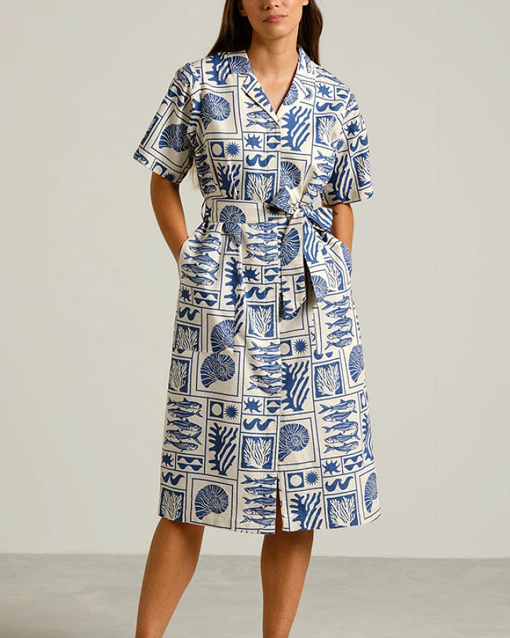 DEDICATED Damen vegan Kleid Orrefors Ozeanblau/Weiß